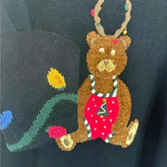 Quacker Factory Women Knit Christmas Holiday Sweater Teddy Bear Reindeer Medium - Picture 4 of 4